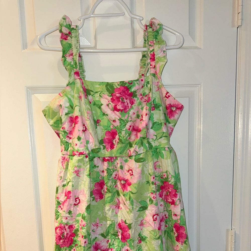 Like New Torrid Size 1 Floral Spring Midi Sundress Garden Pink Green - Picture 2 of 13